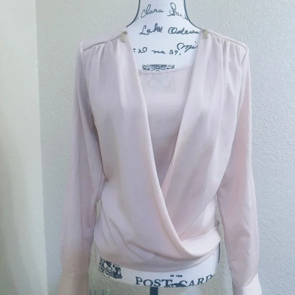 Calvin Klein Light Pink Draped Blouse with Gold Details - Picture 5 of 7
